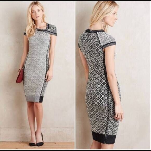 Byron Lars Josette Textured Pencil Knee Length Foldover Shoulder Geometric Dress - Picture 2 of 8